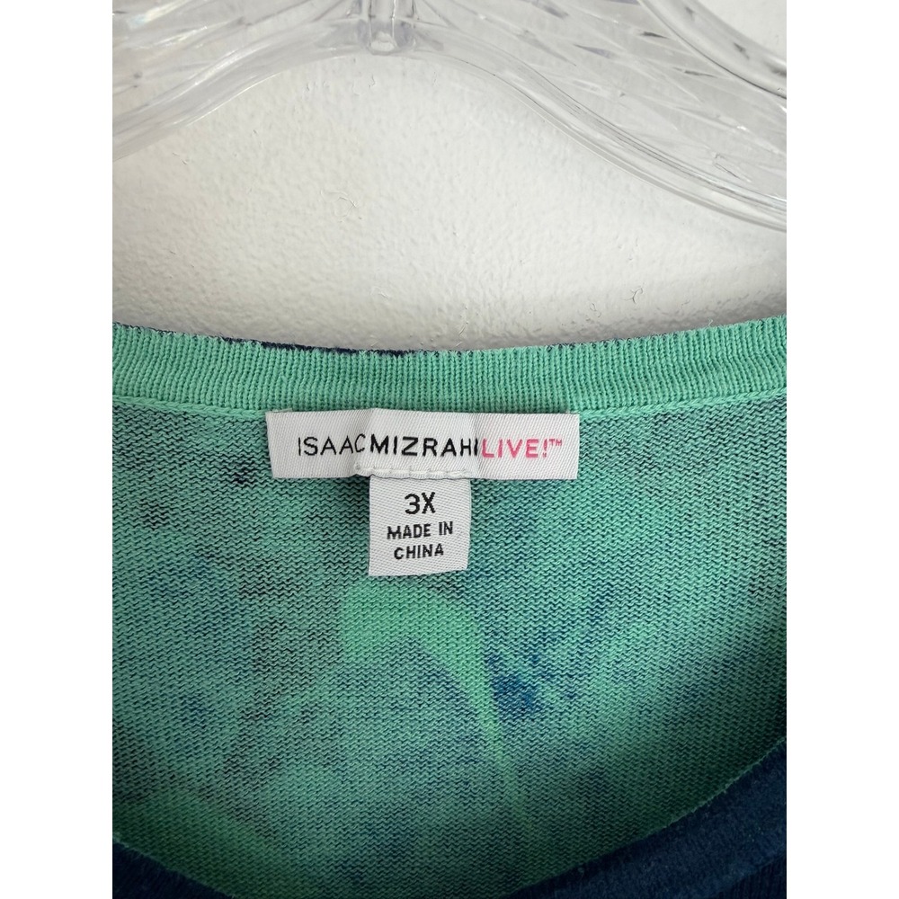 Isaac Mizrahi Live Womens 3X Cardigan Mint Green Blue Floral Cotton Sweater - Picture 2 of 10